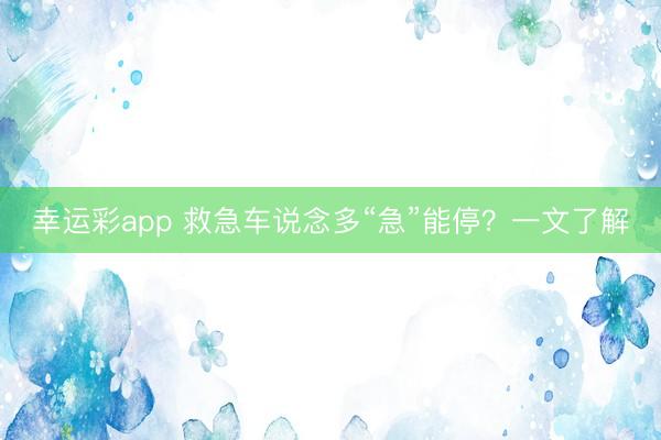幸运彩app 救急车说念多“急”能停？一文了解
