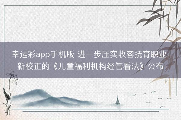 幸运彩app手机版 进一步压实收容抚育职业 新校正的《儿童福利机构经管看法》公布